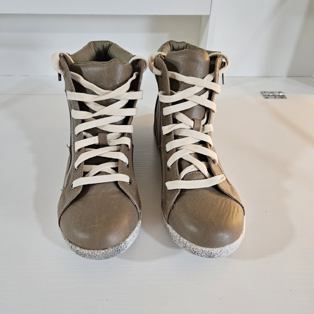 Material Girl MJumper Olive Green Faux Leather Side-Zip High-Top Sneakers -...